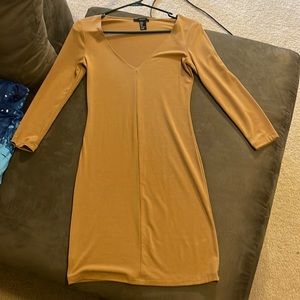 Tan long sleeve v-neck dress